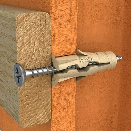 Rawlplug Wall Anchor, 1" L, Polypropolyne/Recyled Timber, 24 PK R-BIO-UNOT3/8-1